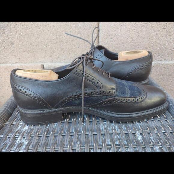 Ermenegildo Zegna Wingtip Oxford Shoes US 9 Brown Leather & Plaid Italy - Picture 5 of 9